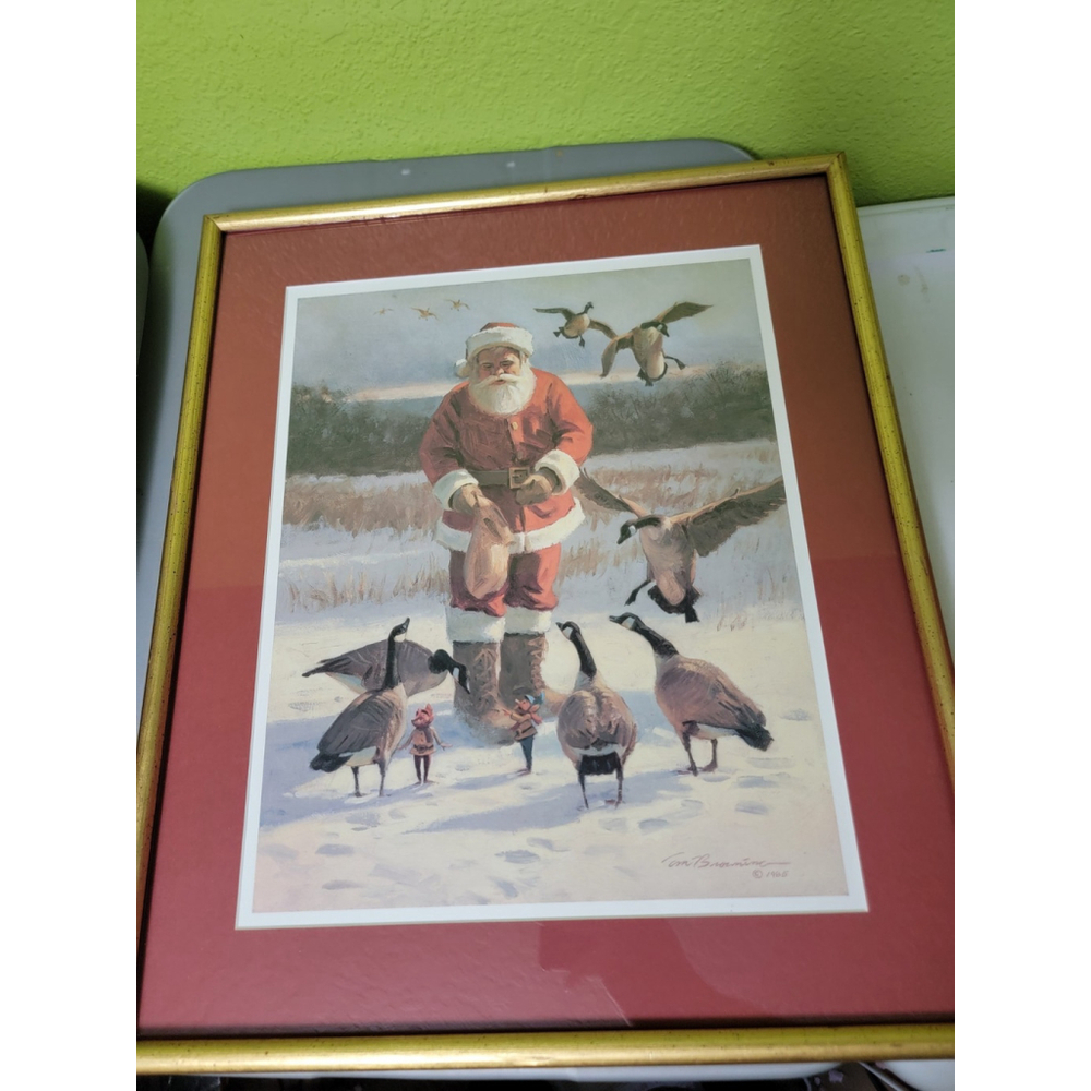 Vintage Christmas Artwork Art Large Santa Holiday Professionally Framed Browning